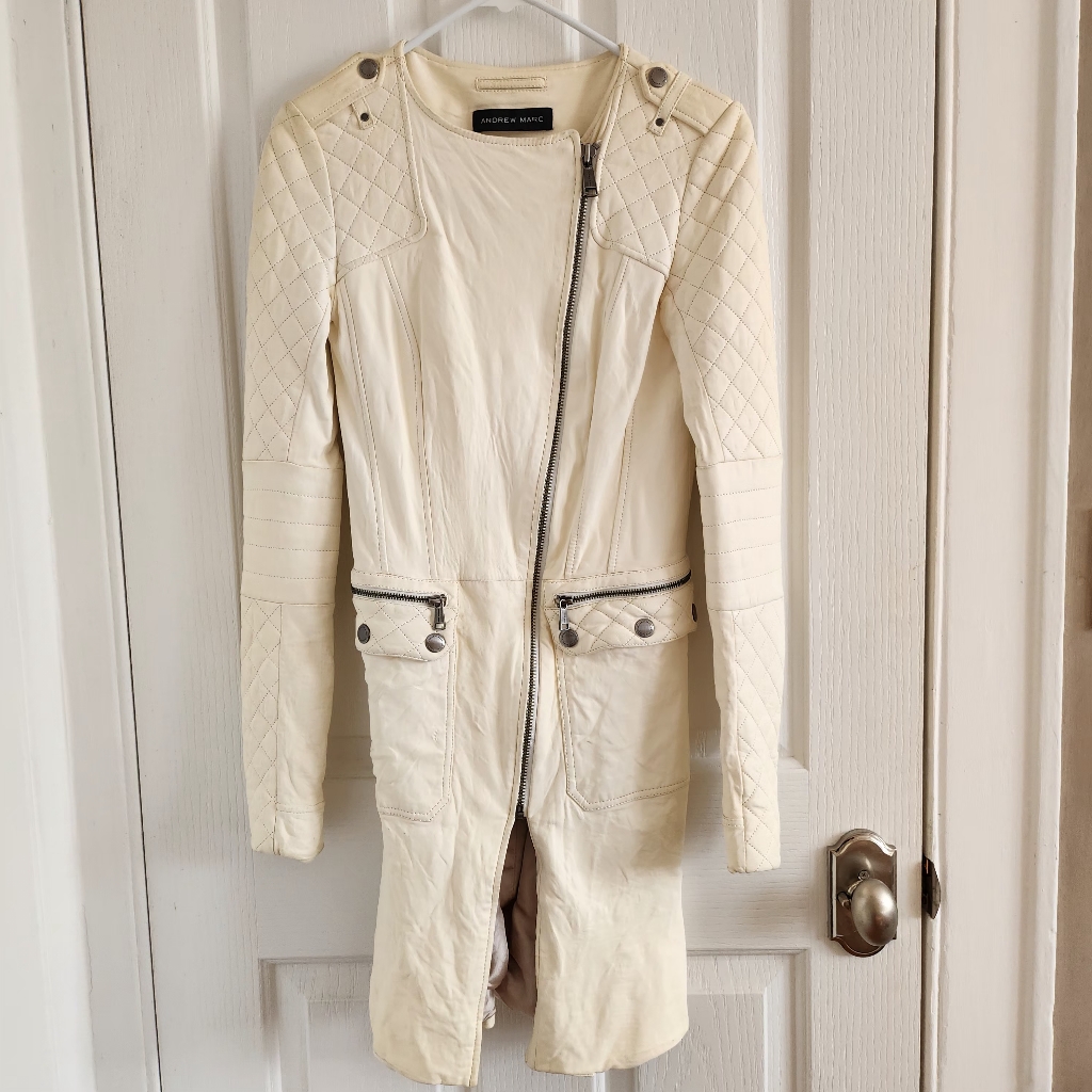 Andrew Marc Vegan Leather Cream Jacket Luxury Free Ship